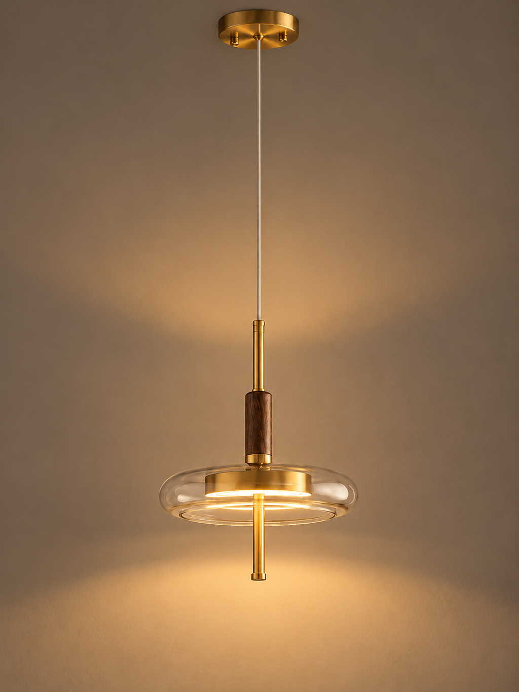Suspension Laiton, Noyer et Verre | HUGO