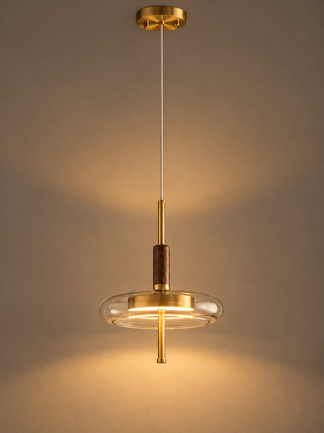 Suspension Laiton, Noyer et Verre | HUGO