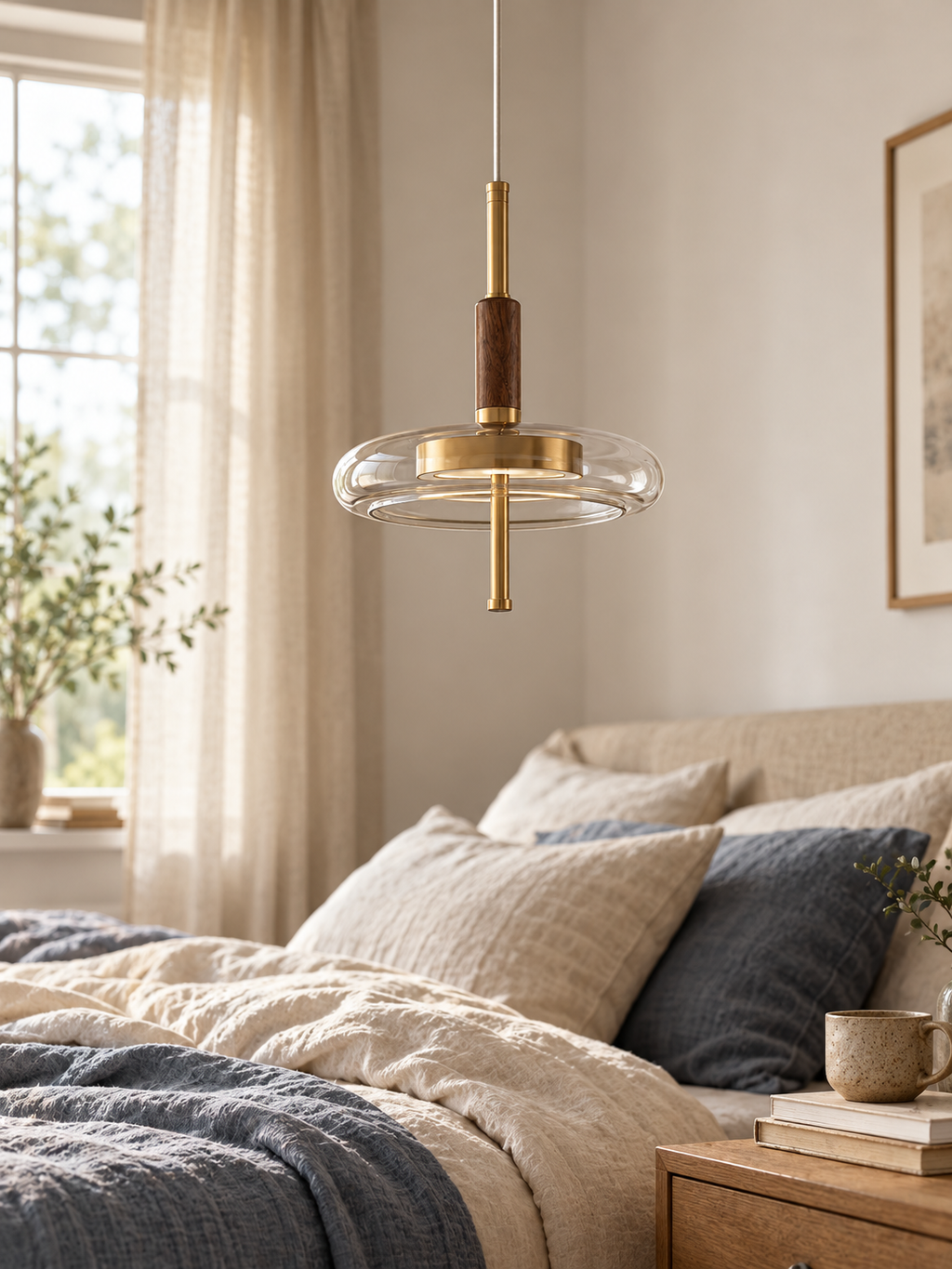 Suspension Laiton, Noyer et Verre | HUGO