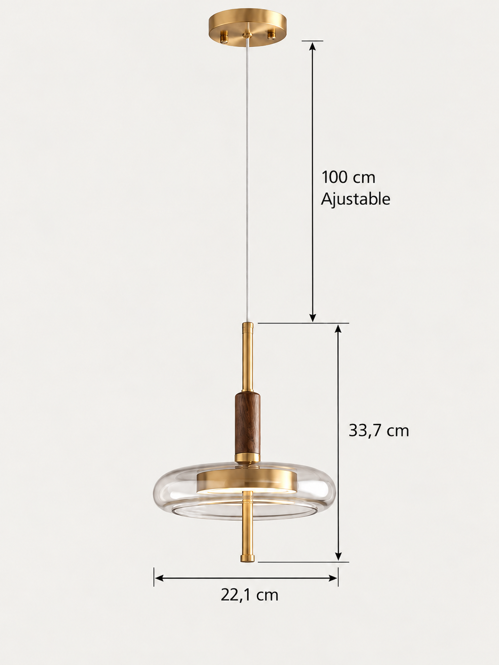 Suspension Laiton, Noyer et Verre | HUGO