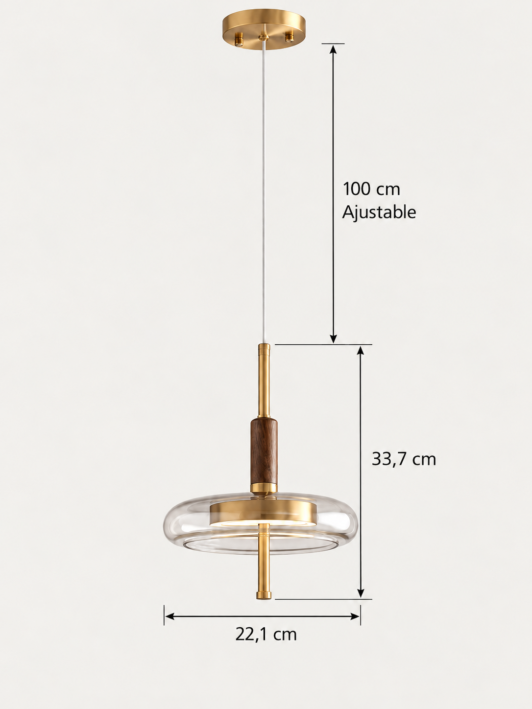 Suspension Laiton, Noyer et Verre | HUGO