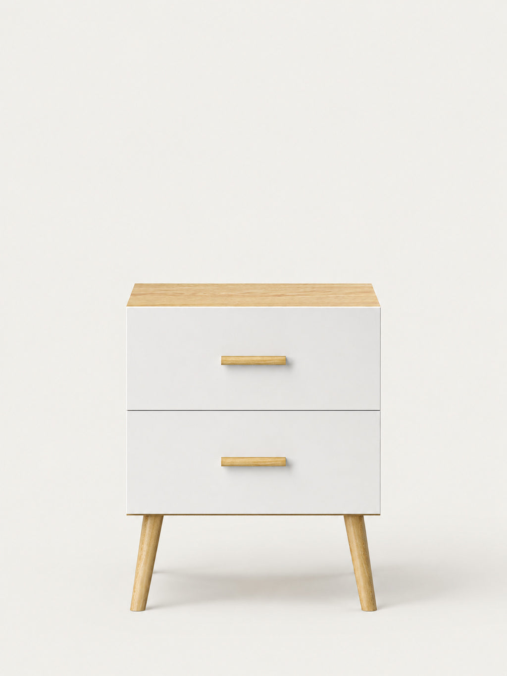 Table de Chevet Zinnia – Bicolore, 2 Tiroirs, Poignées Bois