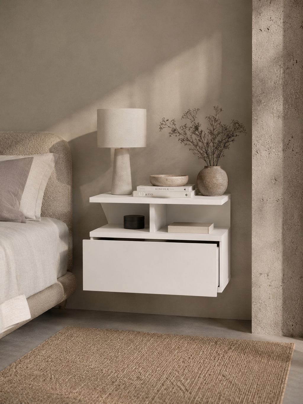 Table de Chevet Wren – Murale Blanche, Bois Massif 40x31x27 cm