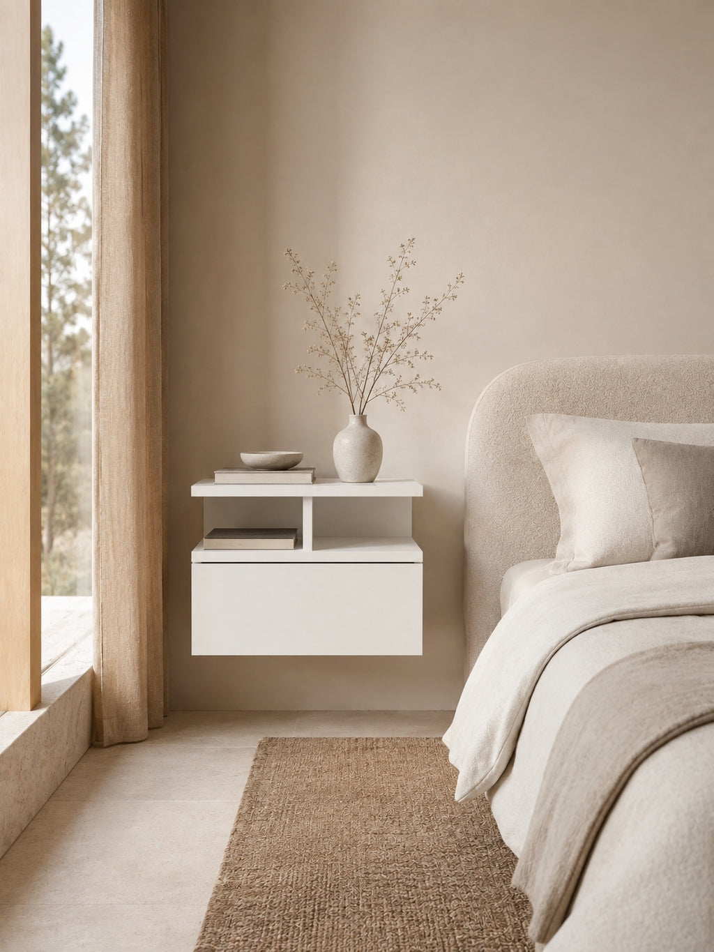 Table de Chevet Wren – Murale Blanche, Bois Massif 40x31x27 cm